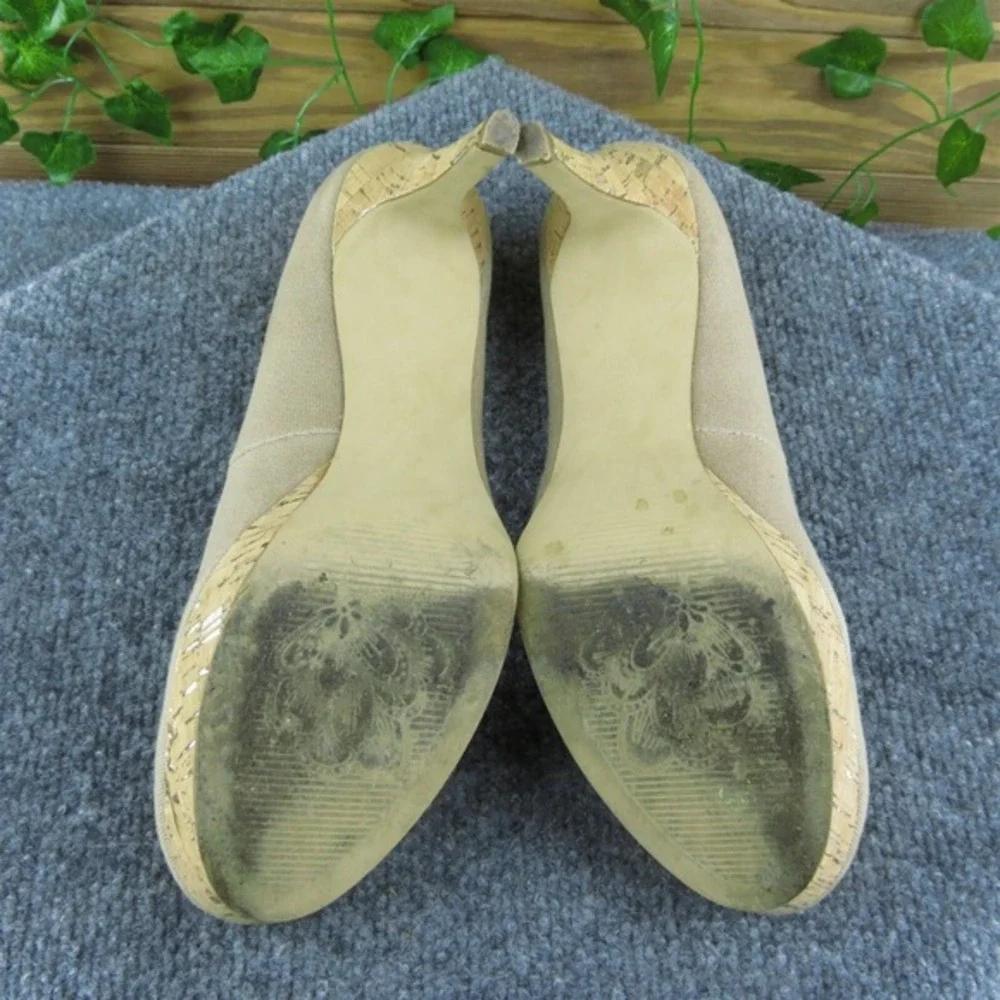 Tahari Sophia‎ Women Platform Heel Shoes Brown Fabric Size 8.5 Medium